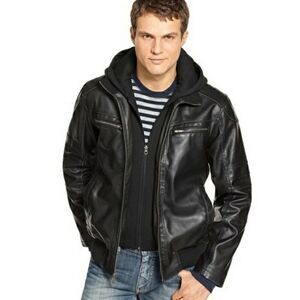 🔃Guess Leather Black Front Zip Jacket